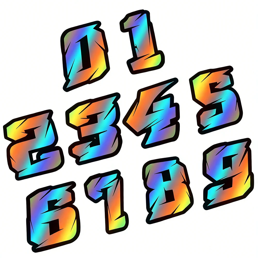 1PC Laser Number Motorcycle Stickers Waterproof Motorbike Fuel Tank Electric Scooter Bicycle Decoration Durable Vinyl Decals image 2