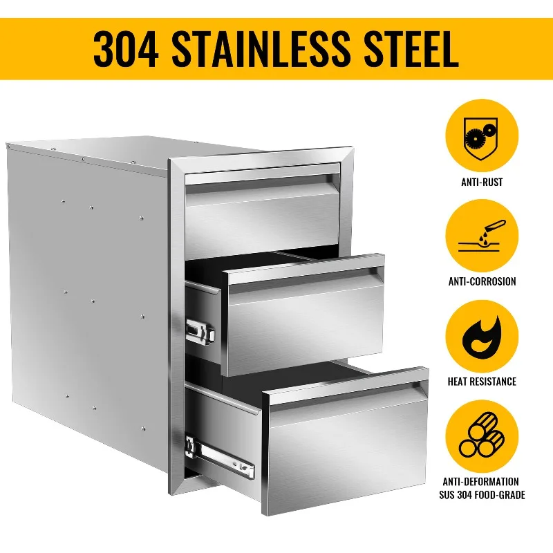 Custom Manufacturer Outdoor Kitchen 3 Drawers, Vertical Cabinets Handless Easy Cleaning