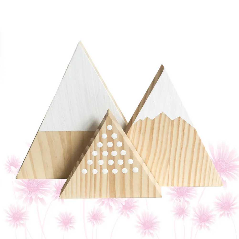 

3pcs Snow Mountain Decor Wooden Triangular Ornament For Desk Home Office Decoration Party Supplies Craft Room Arrangements White