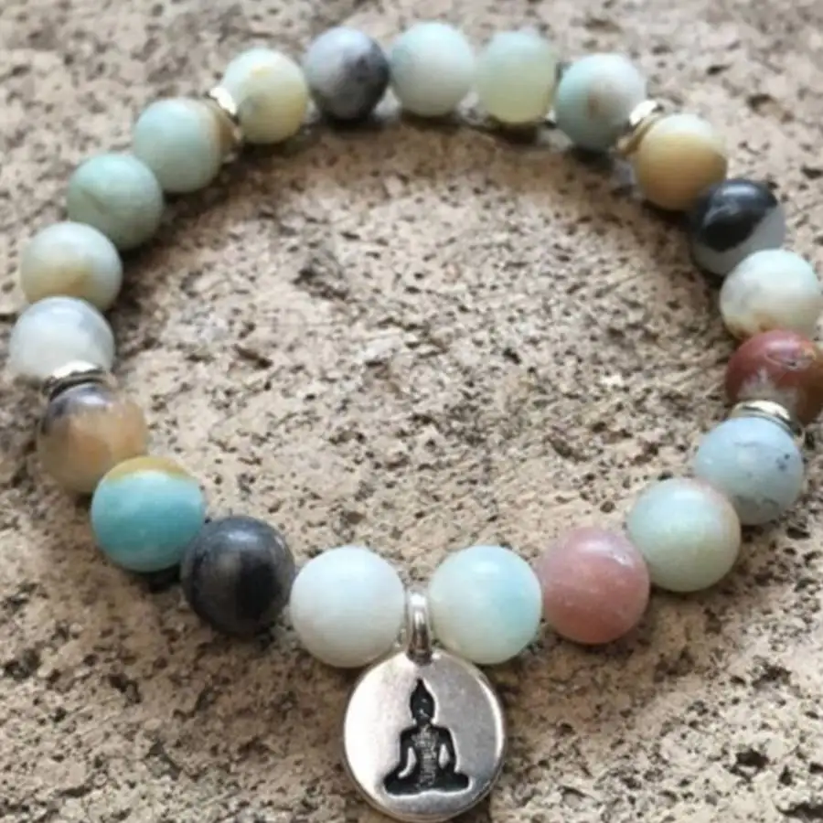 

Handmade Sandblasted Amazonite bead bracelet, men's cuff button bracelet, Ramadan prayer bead bracelet,holiday gift, daily wear