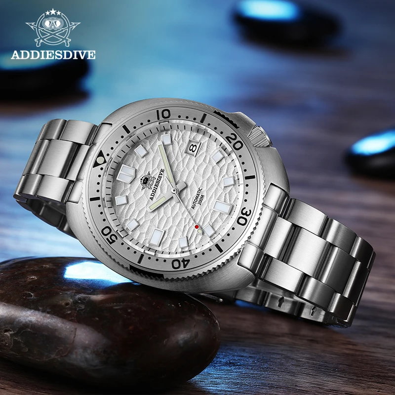 ADDIESDIVE 43mm Mechanical Watches for Men 200m Waterproof Wave Texture Sapphire Glass NH35 Automatic BGW9 Luminous Diver Watch