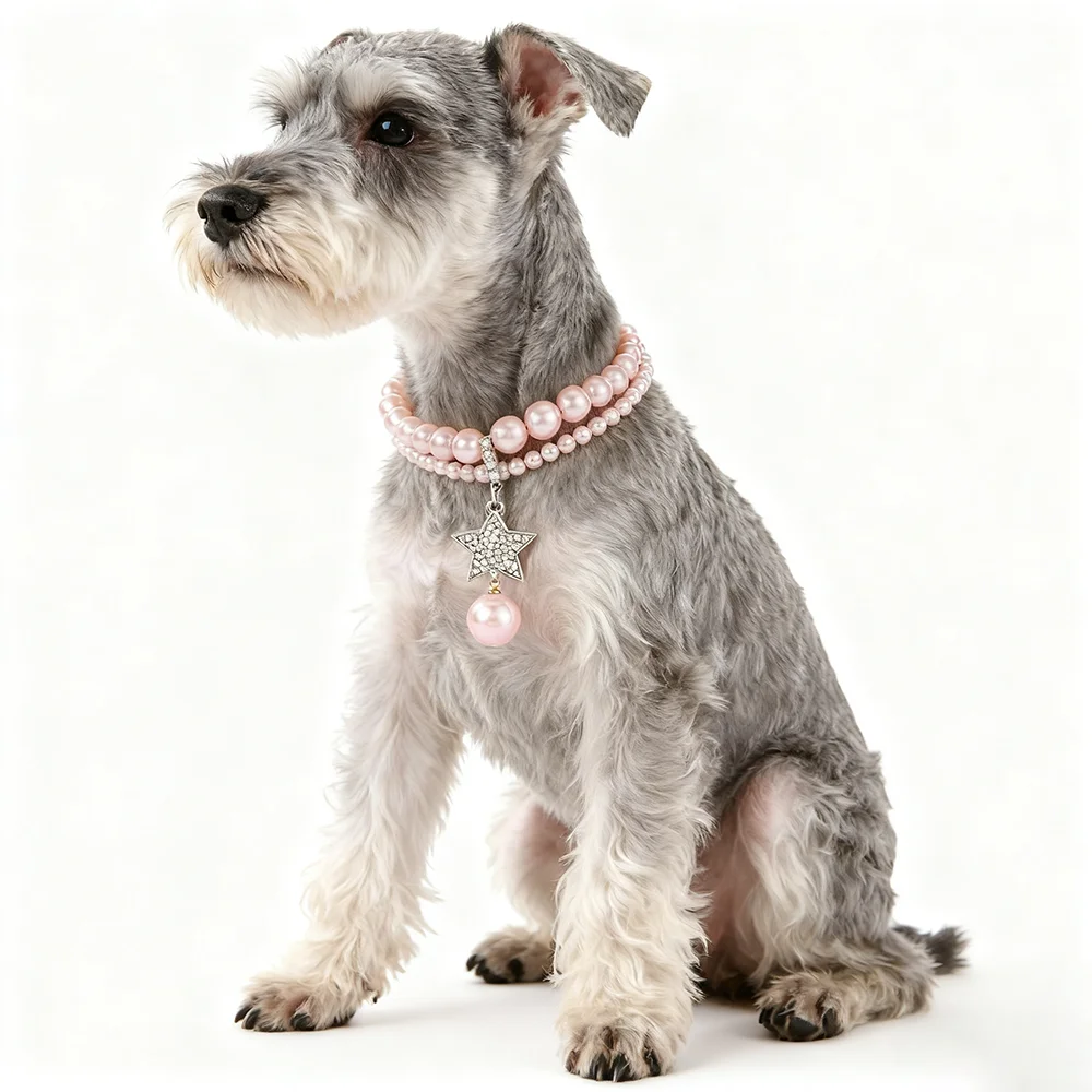 

Small Dog Cat Pearl Collars Cute Pet PU Leather Necklace with Crystal Rhinestone for Dogs Puppy Kitten Party Wedding Birthday