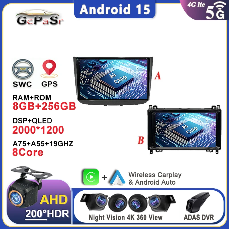 Android 15 For Mercedes-Benz Vito 2 W639 Viano 2 W639 2003 - 2015 Car DVD Touch Screen Multimedia Player GPS Navigation Dash Cam