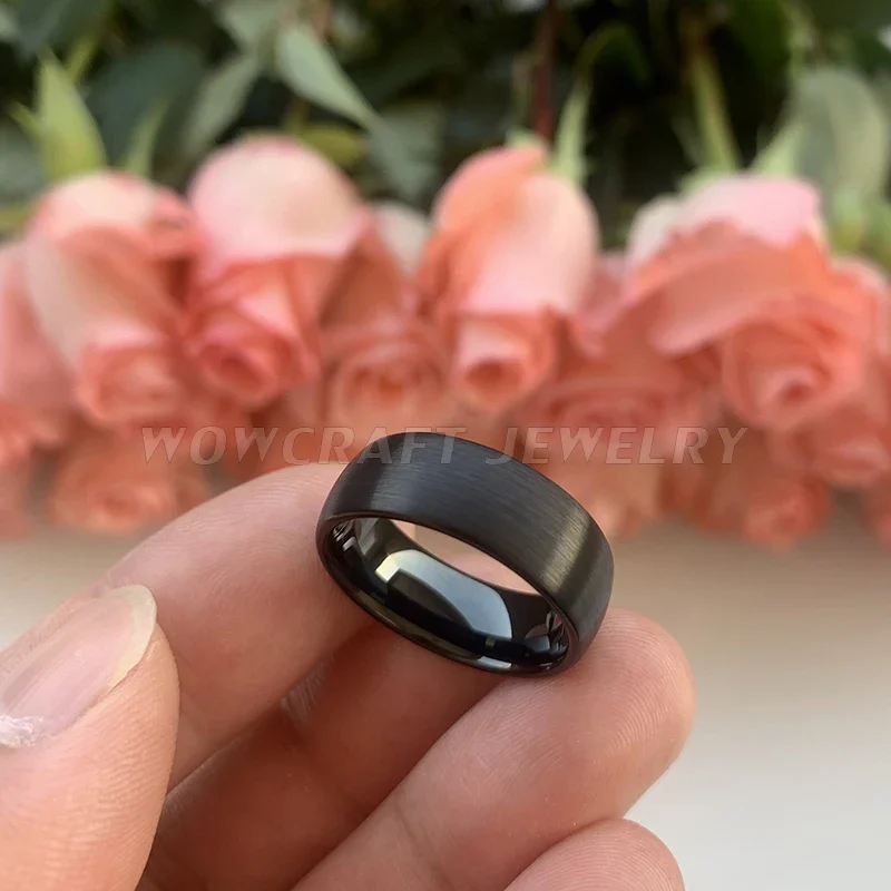 Tungsten Carbide Black Ring Domed Brushed Finish Classic Wedding Band Comfort Fit