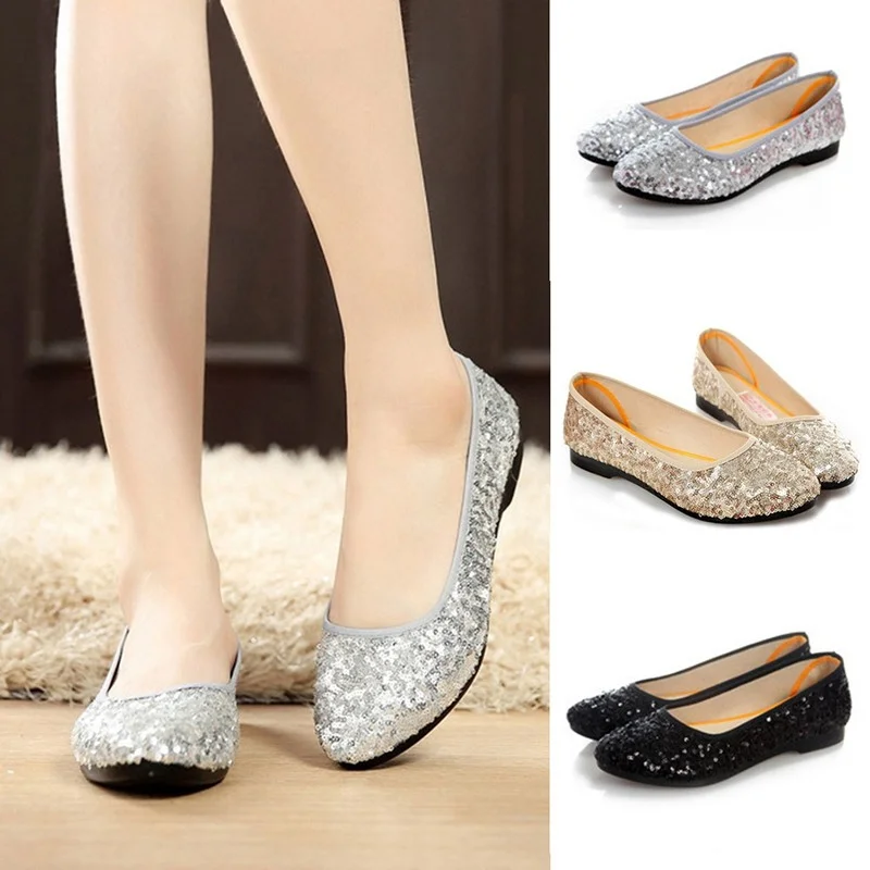 2023 Spring Summer New Women Flats Comfortable Slip on Flat Shoes Sequined Woman Boat Shoes Black  Ladies Ballet Flats