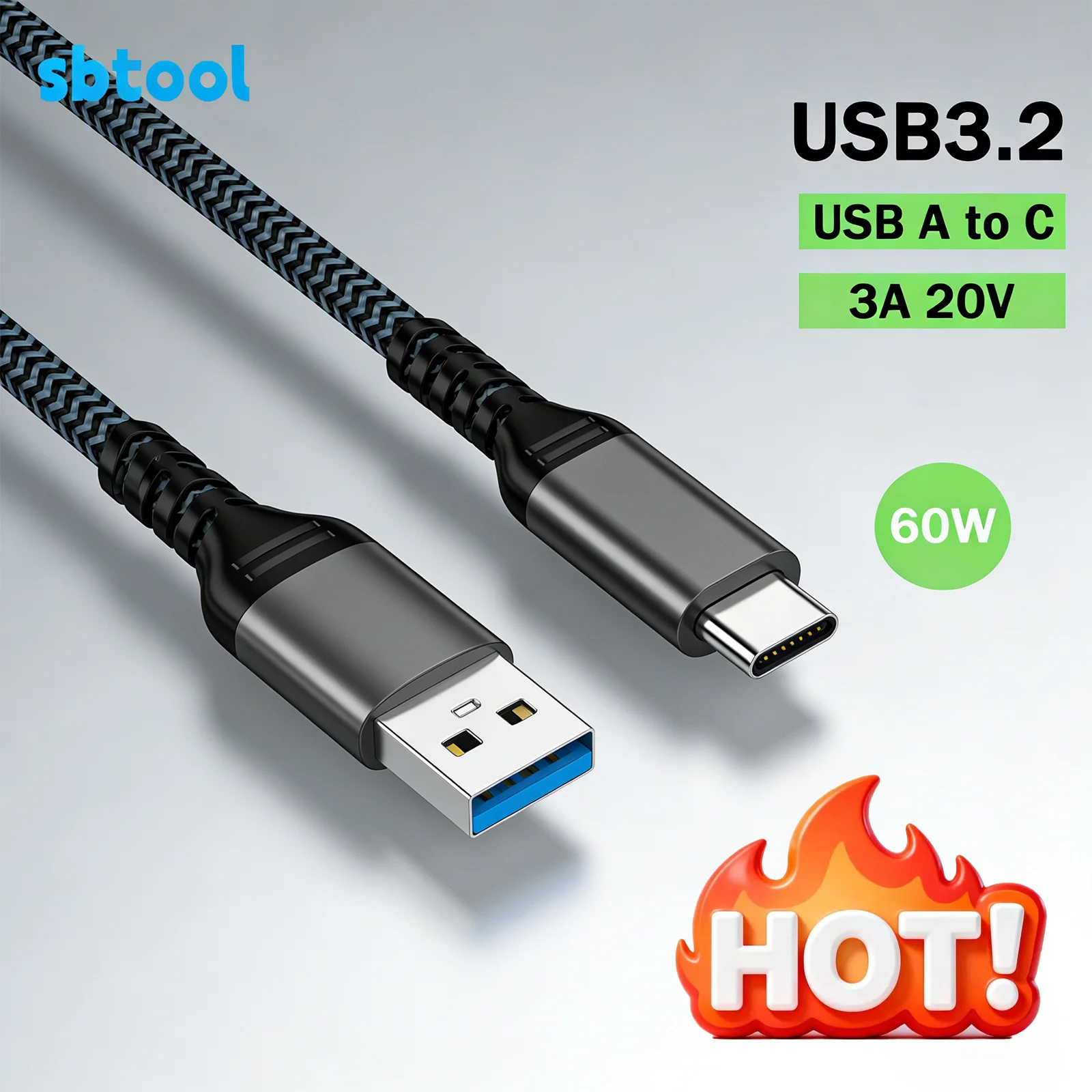Cable USB 3,2 Gen2 a tipo C, cable de transferencia de datos de alta velocidad de 10Gbps para disco duro externo, portátil, Android, Auto, coche