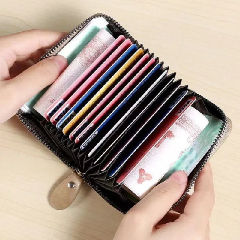 PU Leather Men Women Card Holder Small Zipper Wallet Solid Coin Purse Unisex Accordion Design Rfid ID Business Credit Card Bags