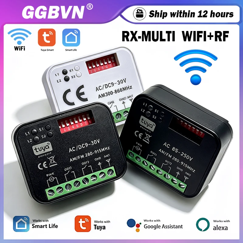 RX MULTI 433MHz 868MHz Universal Garage / Gate Remote Control Receiver Tuya WIFI Smart Switch Module 2CH Gate Controller Opener
