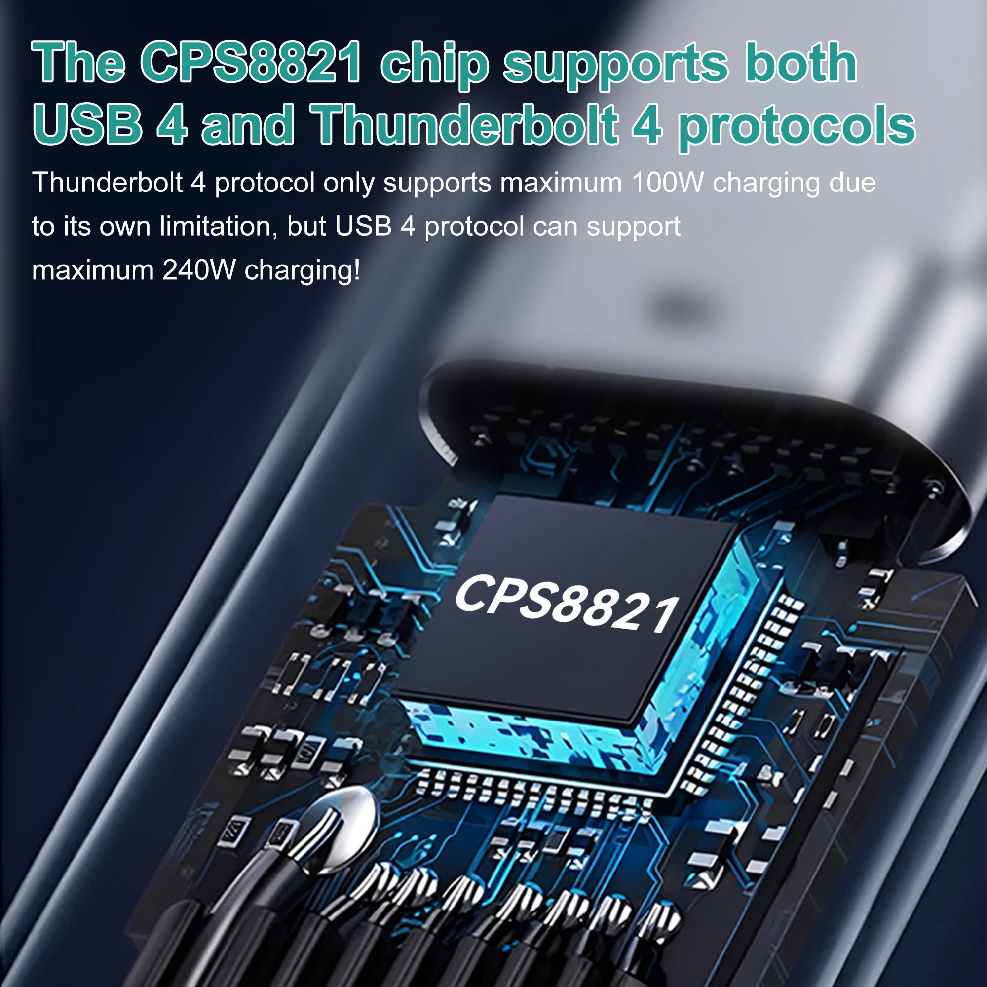 Thunderbolt 4 USB4 케이블 40Gbps 8K@60Hz PD3.1 100W Type-C - USB-C 듀얼 프로토콜 iPhone 15 HUAWEI와 호환 가능