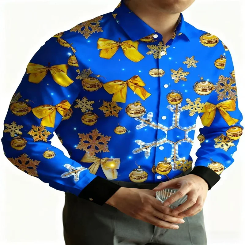 

2025 Christmas elements retro red and white color scheme Santa Claus secretly gives gifts printed men's long sleeved shirts part