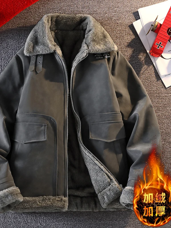 

Мужская зимняя утепленная куртка из искусственной кожи на флисовой подкладке, в байкерском стиле, с воротником-стойкой, на молнии, с длинными рукавами, повседневное пальто из искусственной кожи