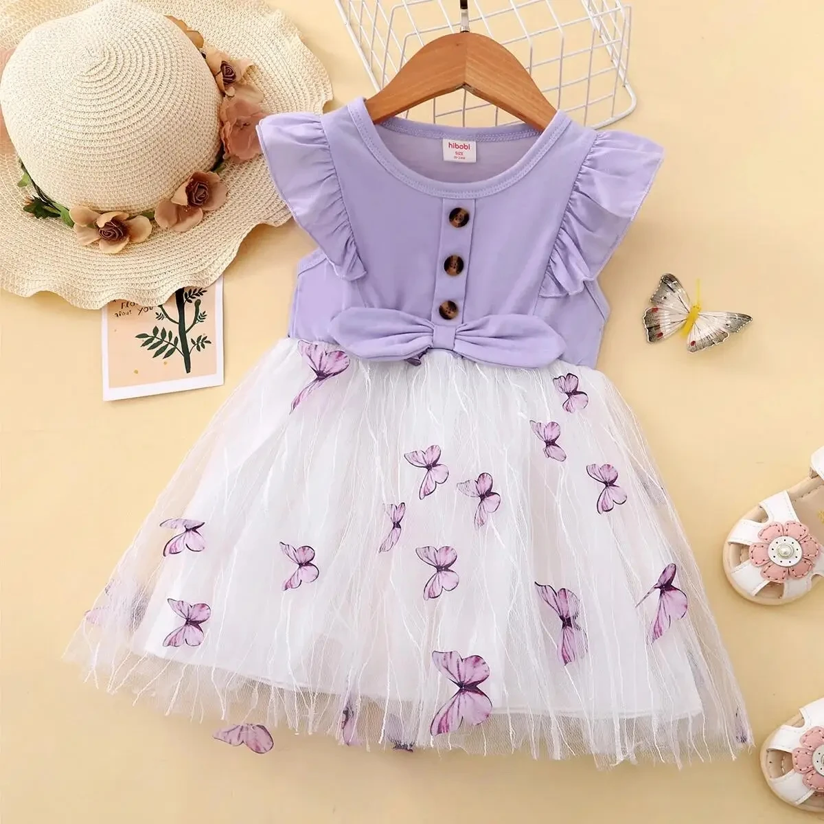 

Kid Girl's Sleeveless Dress Beautiful Butterfly Tulle Dress Suitable for Cute Little Girls aged 1-5 Years Summer Party Dress