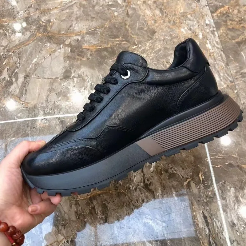 New Design Men Casual Shoes Genuine Leather Thick-Sole Comfortable Street Sneakers Outdoor Hiking Sports Shoes