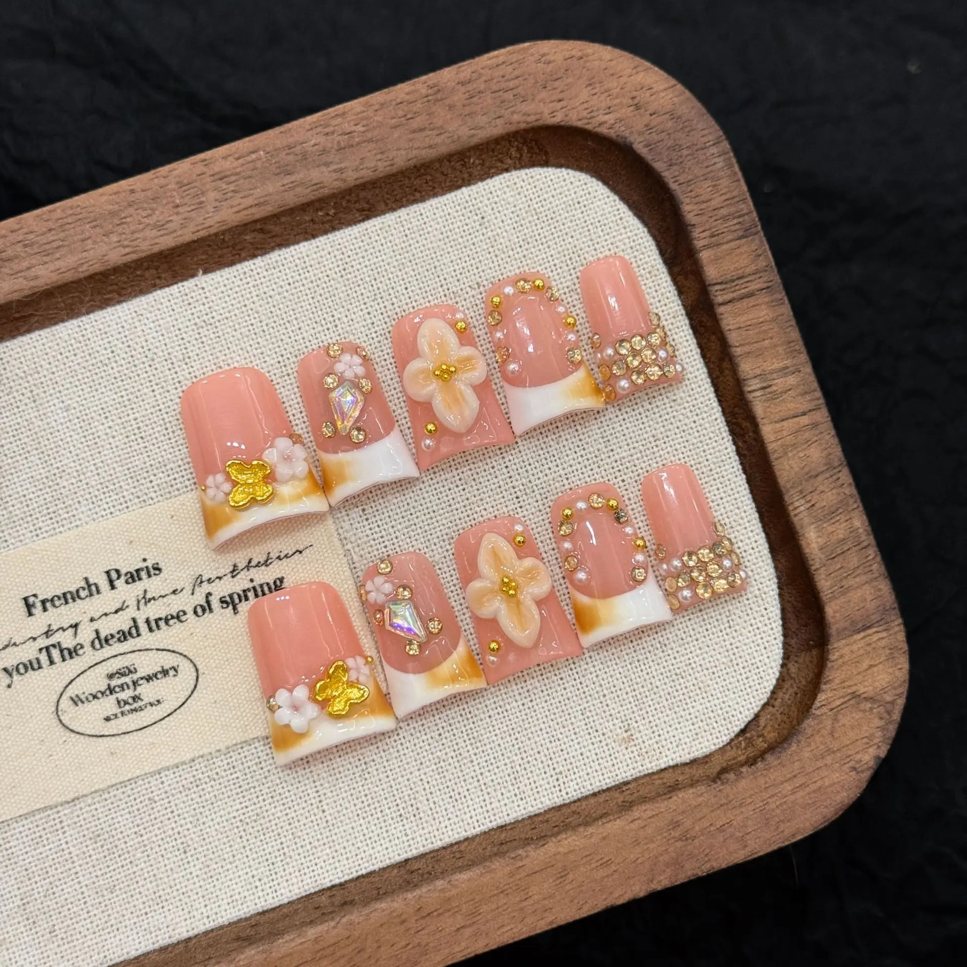 Ongles de luxe en bec de canard faits à la main, 10 pièces, Design français, sculpture florale 3D, ongles en acrylique Transparent, Art tournesol