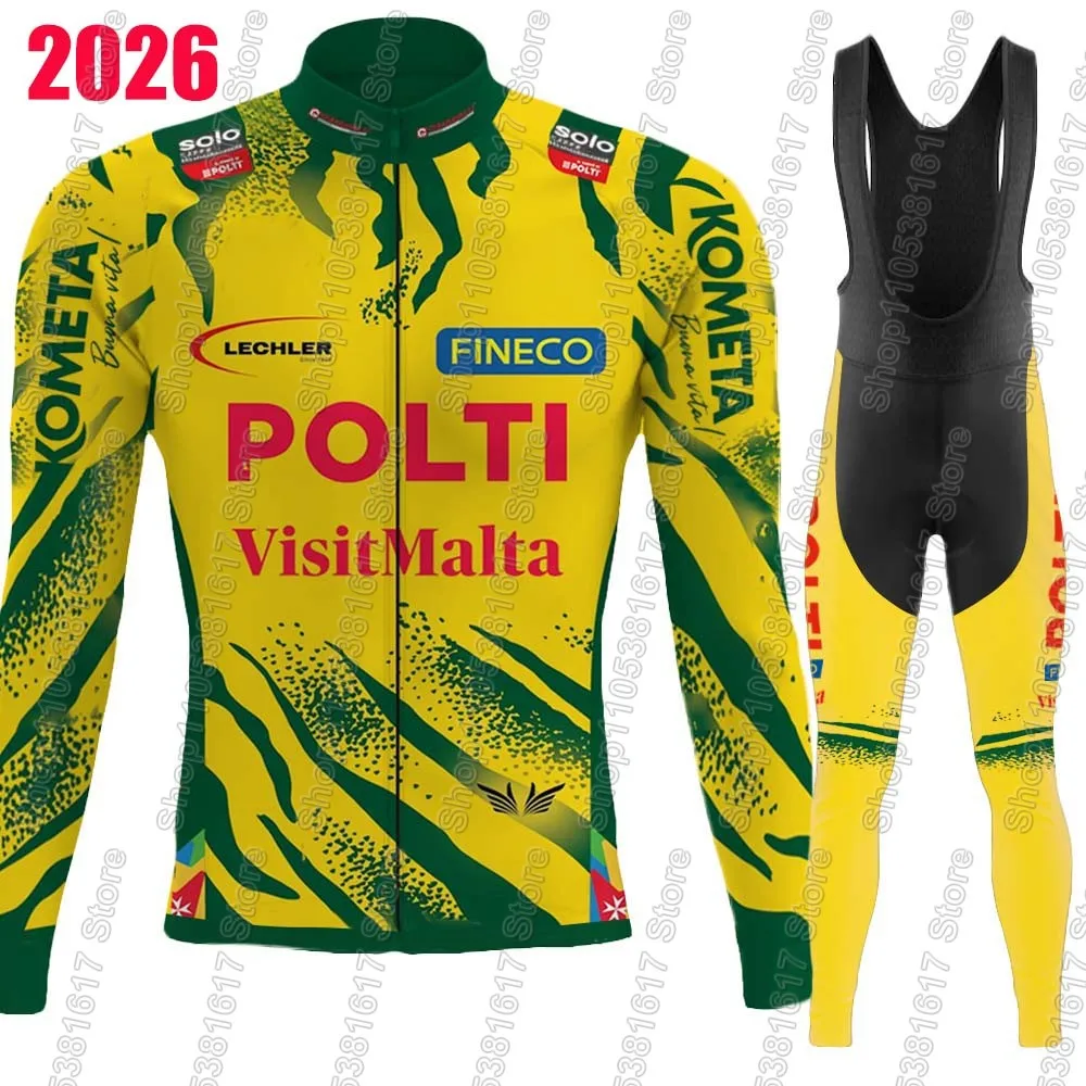 Conjunto de Ciclismo Polti Visitmalta Team 2026, Ropa de Verano e Invierno, Traje de Ciclismo para Hombre, Manga Larga, Pantalones de Ciclismo de Montaña y Carretera, Ropa Ciclismo