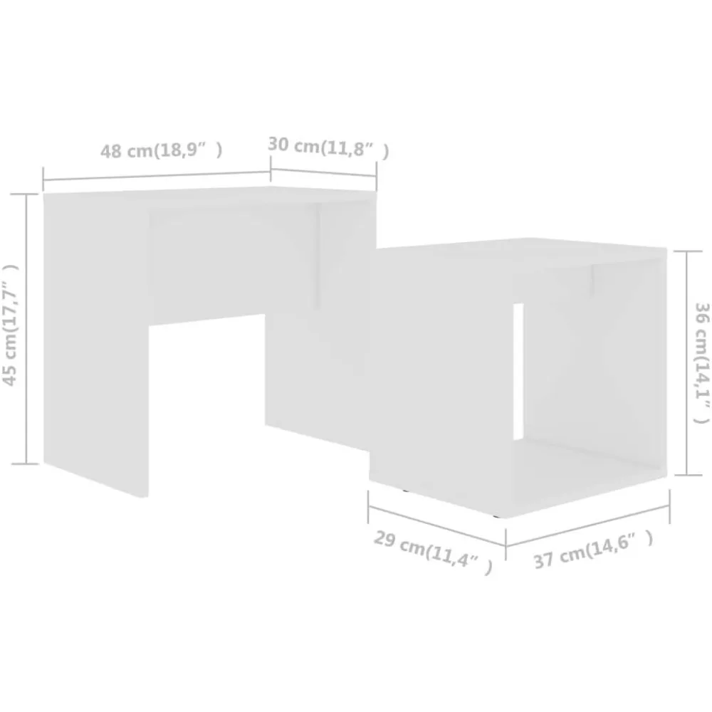 طقم طاولة قهوة متداخلة حديثة مكون من قطعتين مع مساحة تخزين، طاولة نهاية بيضاء لغرفة المعيشة، أثاث منزلي أنيق