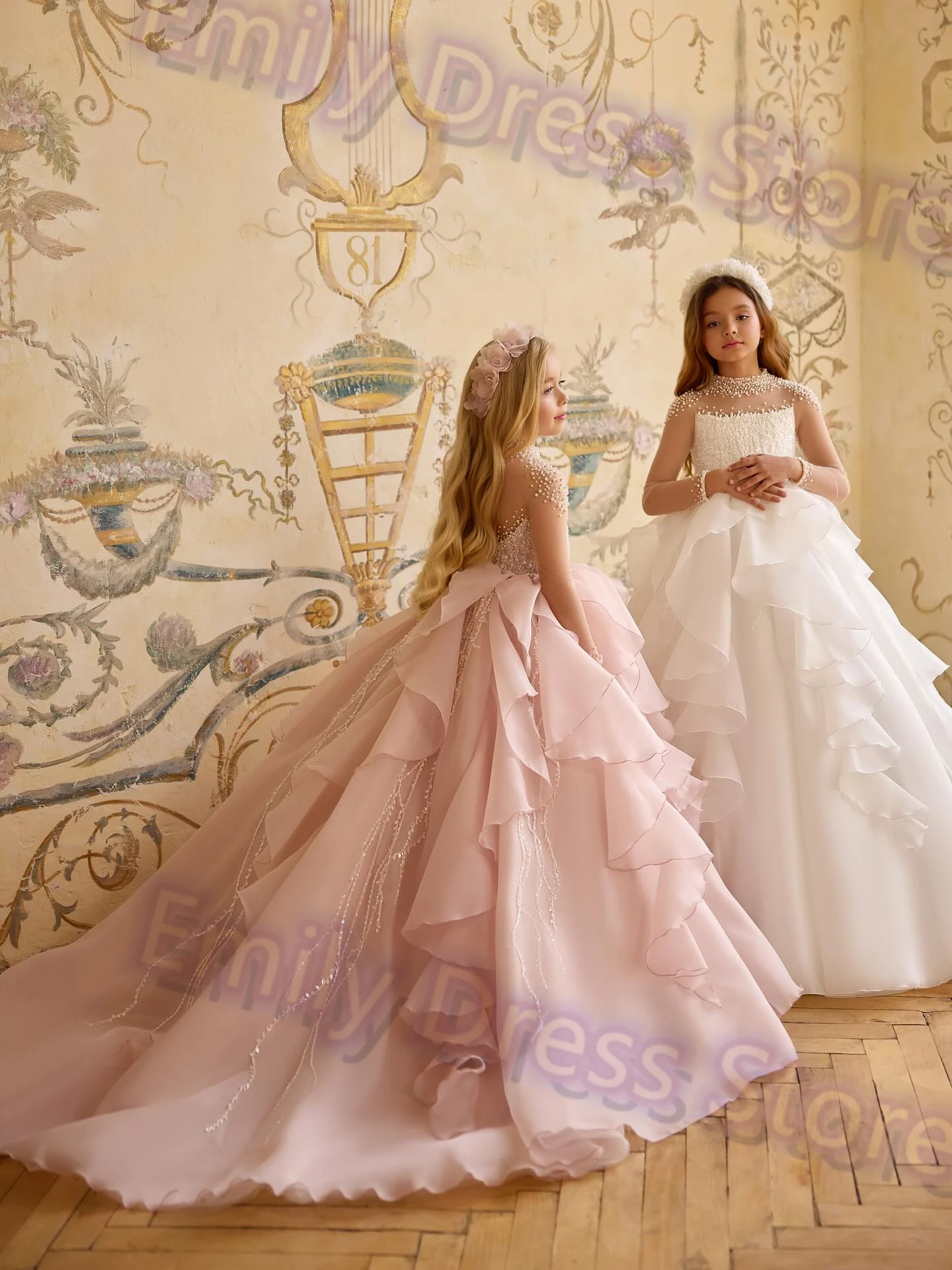 

Customized White Flower Girl Dress For Wedding Applique Tulle Peaels Puffy Sequins Beaded Kids Birthday Party Ball Gown 2025