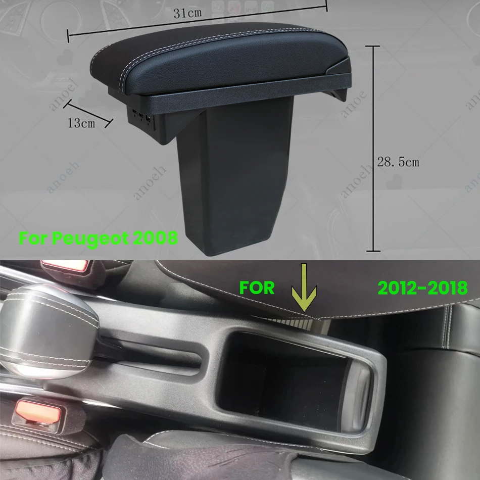 For Peugeot 2008 Armrest box Retrofit parts Interior details Center Storage box car accessories special Car Armrest Arm USB