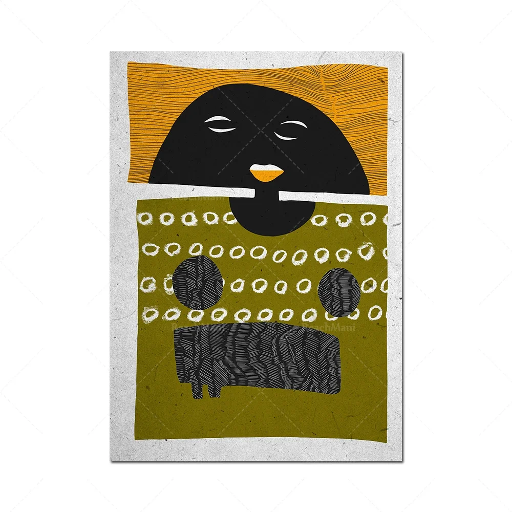 Abstract portraits of African women, contemporary black and green ethnic collections, ethnic models abstract earth tone African