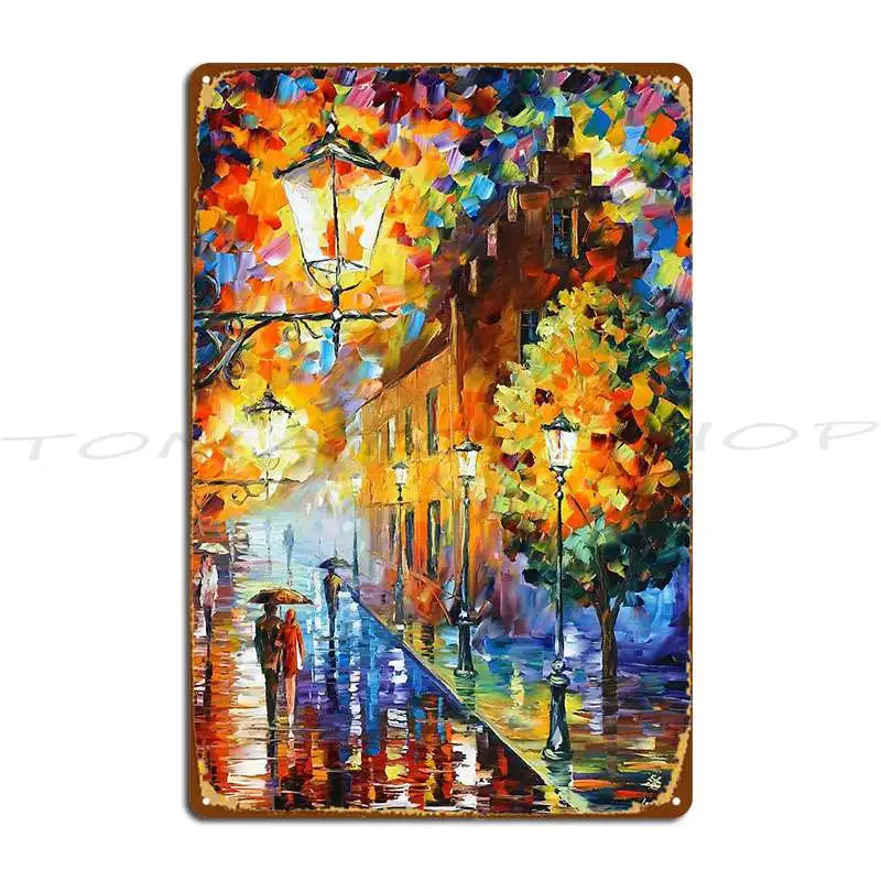 Warm lights at night  Leonid Afremov   Kiss in the Rain   Metal sign  Creative design  Bar design  Signboard poster