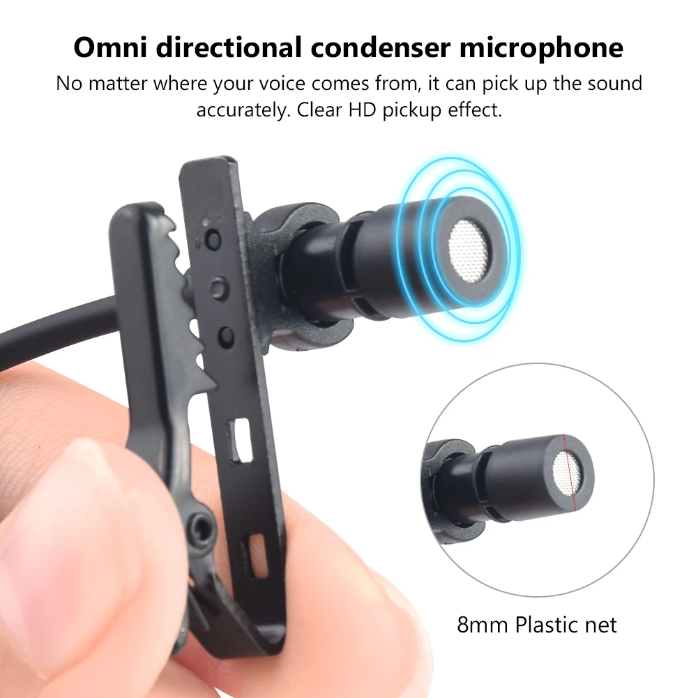 Portable 1.5m Mini Microphone Condenser Clip-on Type C 3.5mm Microfone Wired USB Lavalier Professional Micro Mic For DSLR Camera