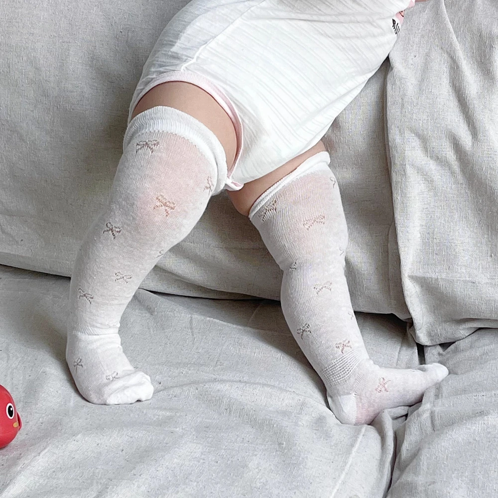Summer Baby Socks Bow Hollow Toddler Over Knee Stockings Girls Boy Knee High Long Socks Infant Cotton Hose Children Kids Sokken