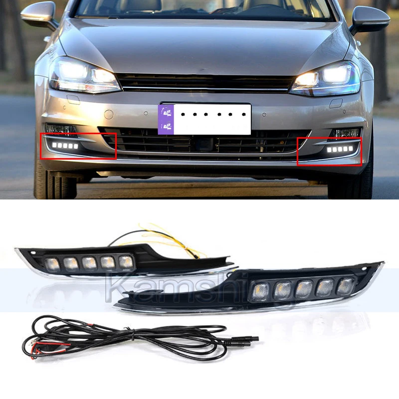 CAPQX 1pair LED Daytime Running Light For Volkswagen Golf 7 2014-2017 DRL Day Light Foglamp Fog lamp Turn Signal Light
