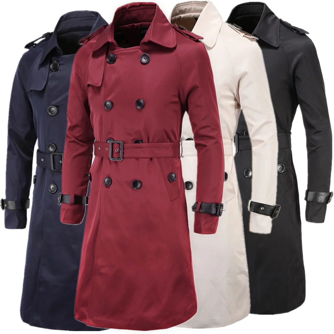 Long Slim-fit Double-breasted Trench Coat Men's Coat