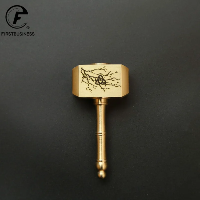 Solid Brass Thor Hammer Ornament Head 360 Degrees Rotatable Handtool Miniature Assembled Finger Spinner Figurines Men Gifts