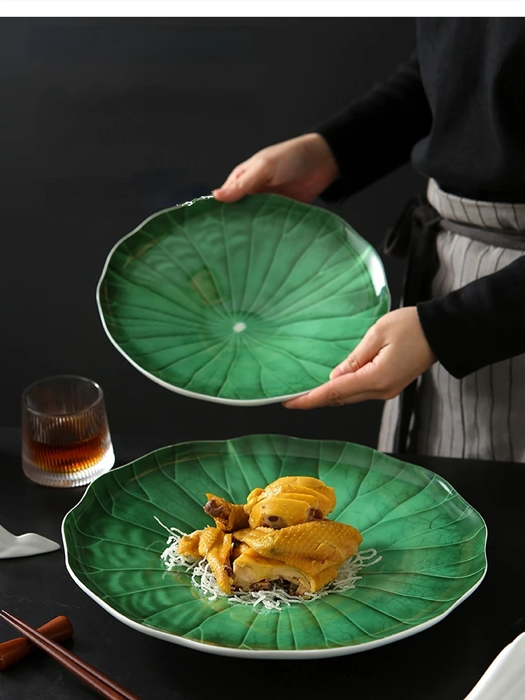 

12-inch featured cyan leaf hotel restaurant tableware exquisite cold dish ceramic