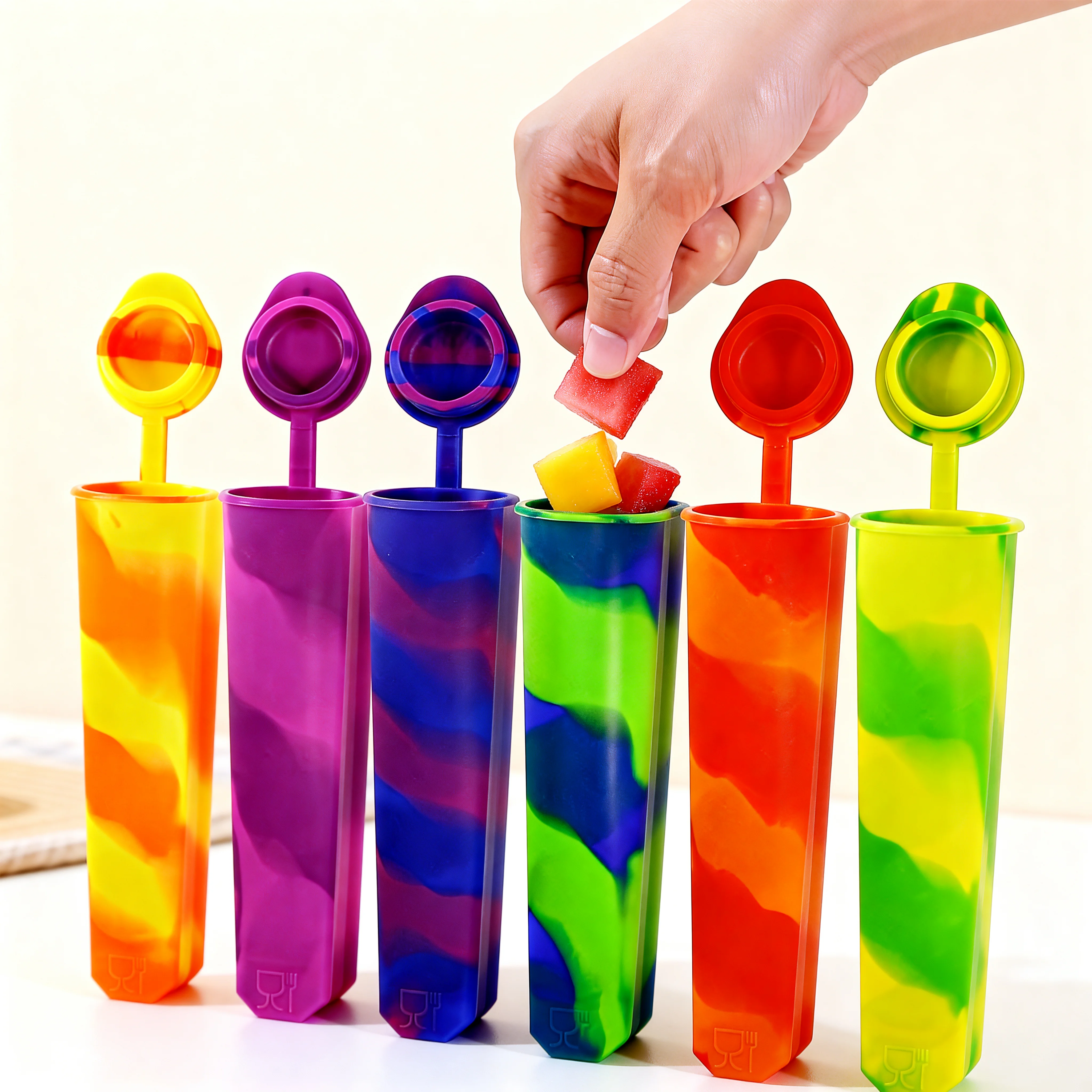 6Pcs Popsicles Molds Reusable Baby Ice Cream Molds Food-Grade Silicone Multi-Colored Popcical Molds DIY Frozen Popsicle Maker