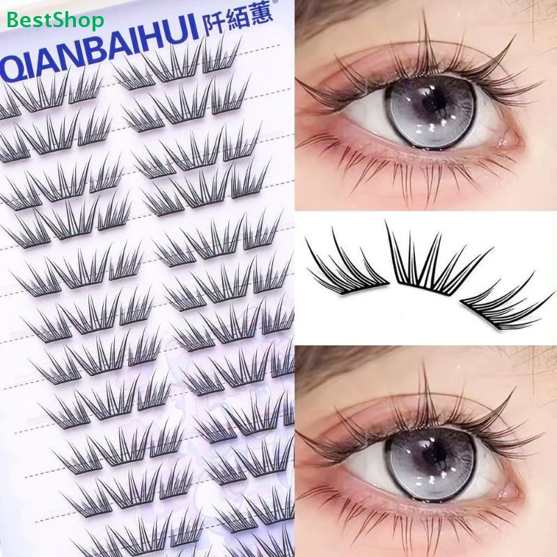 Natürliche, flauschige künstliche Wimpern, 10 Reihen einzelner Wimpernbüschel für Wispy-Augen-Make-up