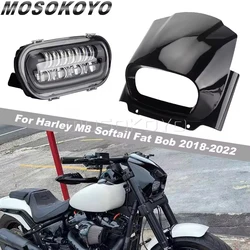 Motorcycle LED Headlight Assembly High Low Beam Lamp Front Cowl Cover For Harley M8 Softail Fat Bob FXFB Black Headlight Fairing