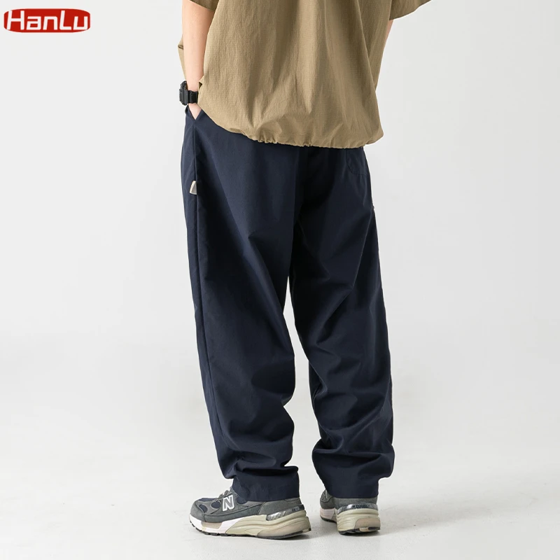 Oversized Y2K marineblauwe cargo-joggingbroek voor heren, wijde broek met wijde pijpen en ritssluiting, streetwear-broek met trekkoord