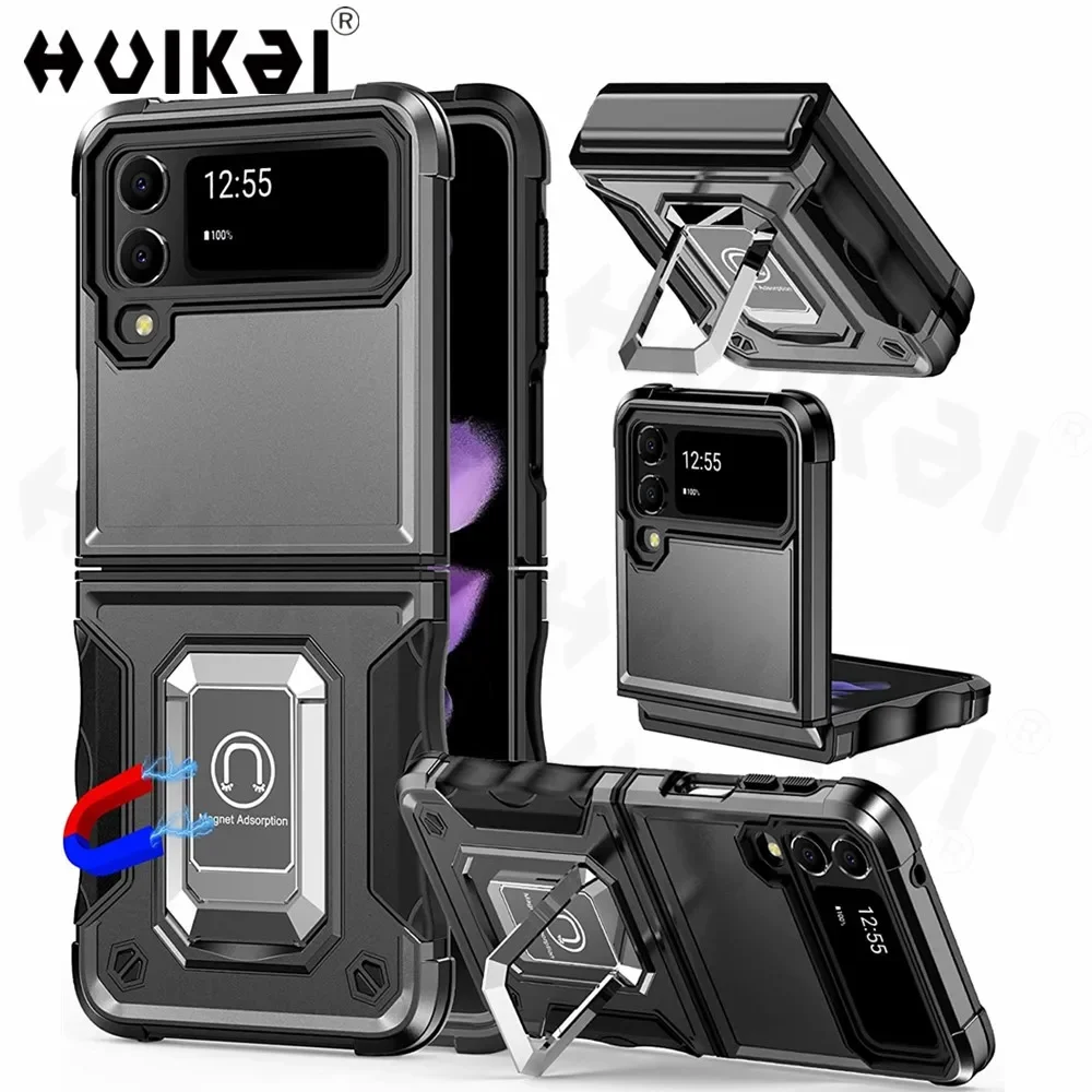 For Samsung Galaxy Z Flip 6 Samsung Z Flip 5 4 Case Military Grade Shockproof Heavy Duty Protective Armor Magnetic Kickstand Rin