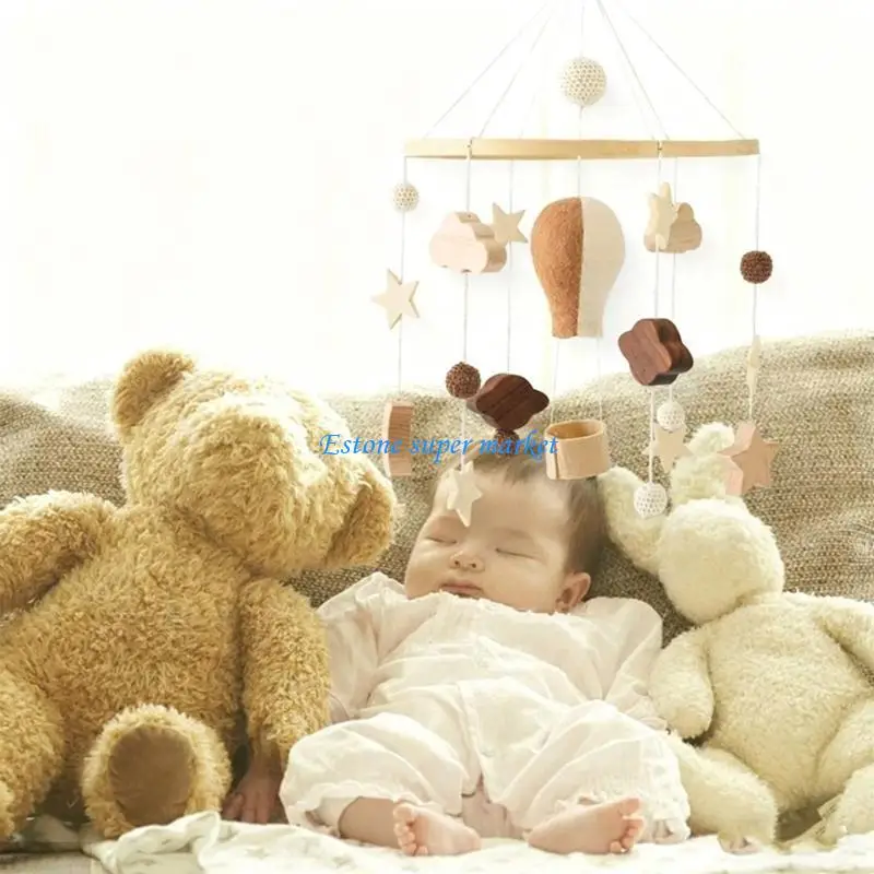 090B Natural Baby Crib Mobile With Nordic Felt Hot Air Balloon Design For Newborns Nursery Decors And Visual Stimulation
