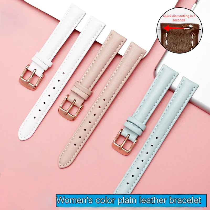 

12mm 14mm 15mm 16mm 18mm 20mm leather strap bracelet for men and women quick release wristband pink blue sky blue brown gray red