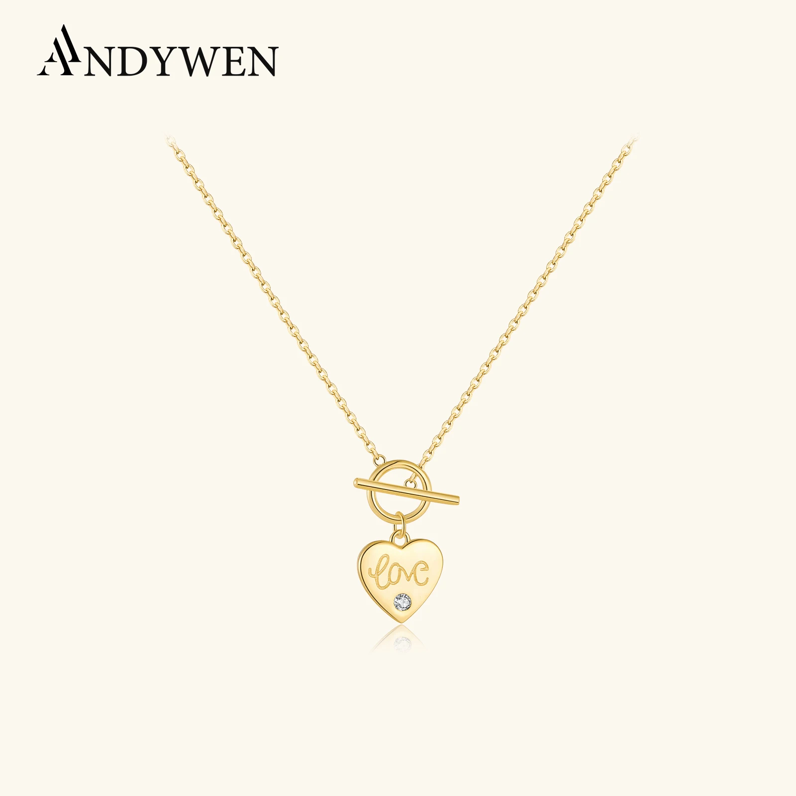

ANDYWEN 925 Sterling Silver Love Heart Pendant Necklace with Zircon - Women Romantic Gift for Valentine/Wedding/Anniversary