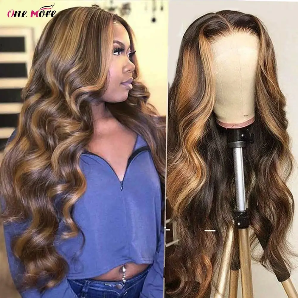 Clearance Sale 4 27 Highlight Body Wave Lace Front Wig 13x4 Brown Colored Human Hair Wigs For Women 100% Human Hair Ship From US