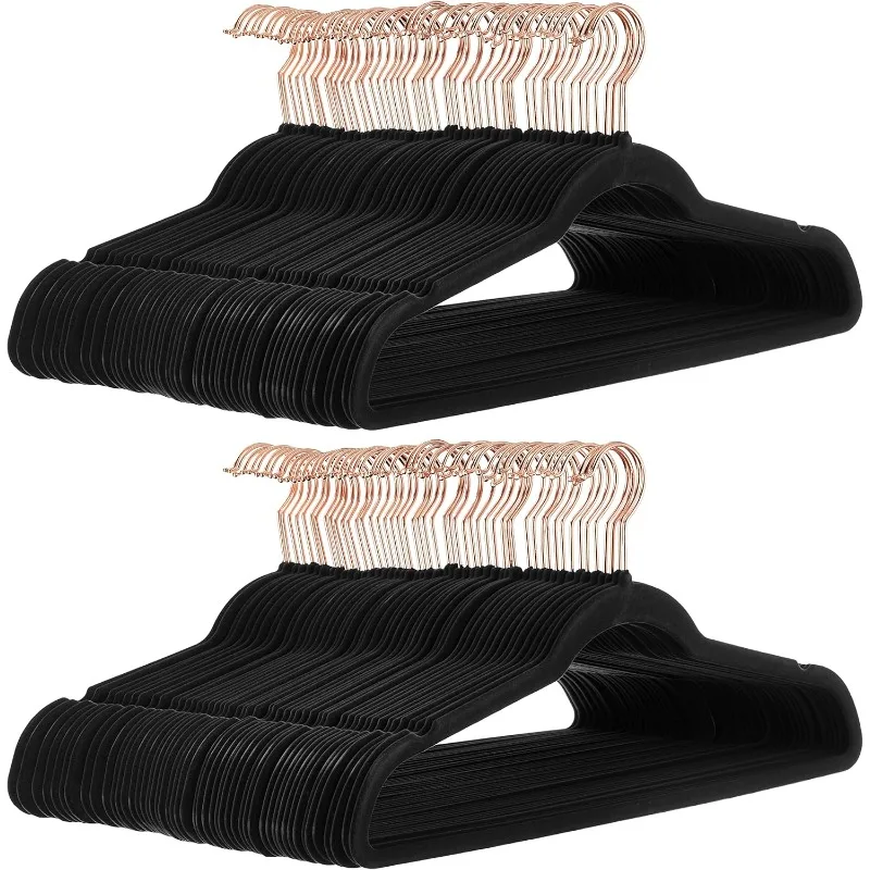 

US Velvet, Non-Slip Suit Clothes Hangers, Black/Rose Gold - Pack of 200 Pack