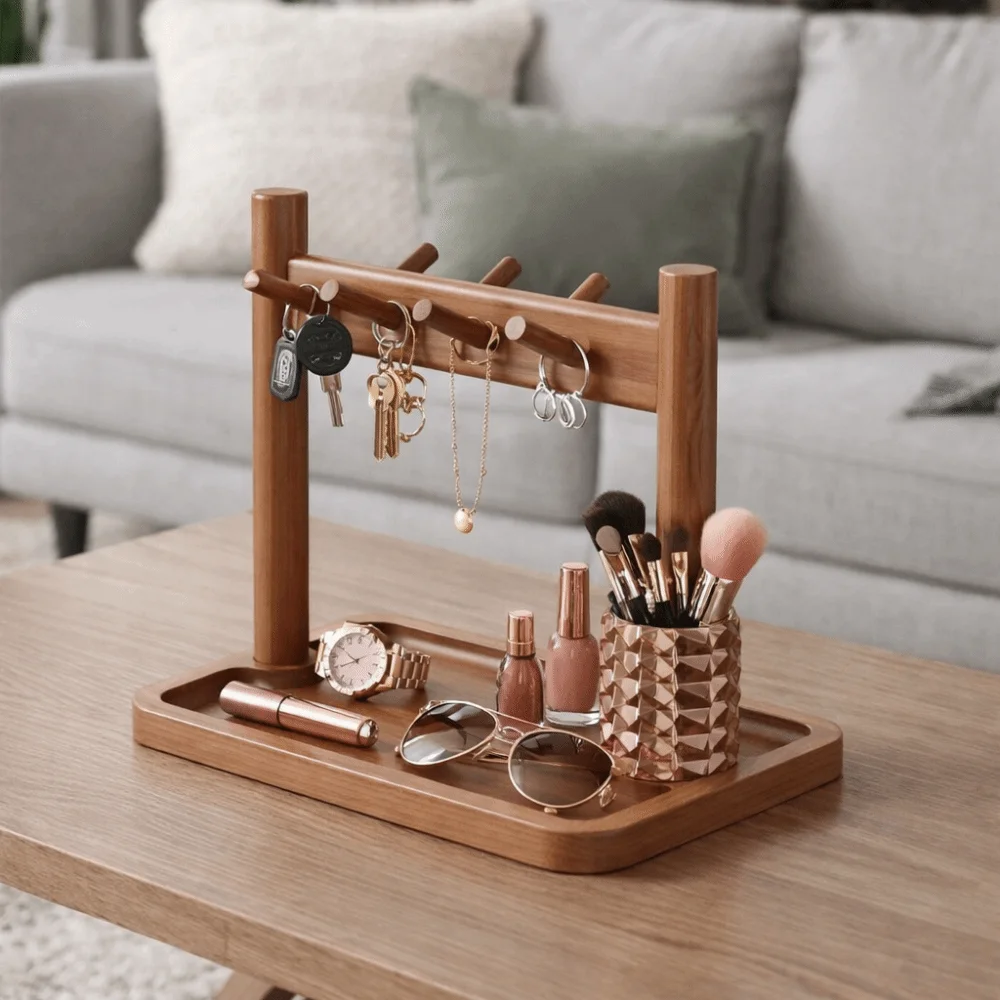 

Large Capacity Wooden Storage Rack Space Saving Waterproof Keys Glasses Storage Rack Decorative Moisture-proof