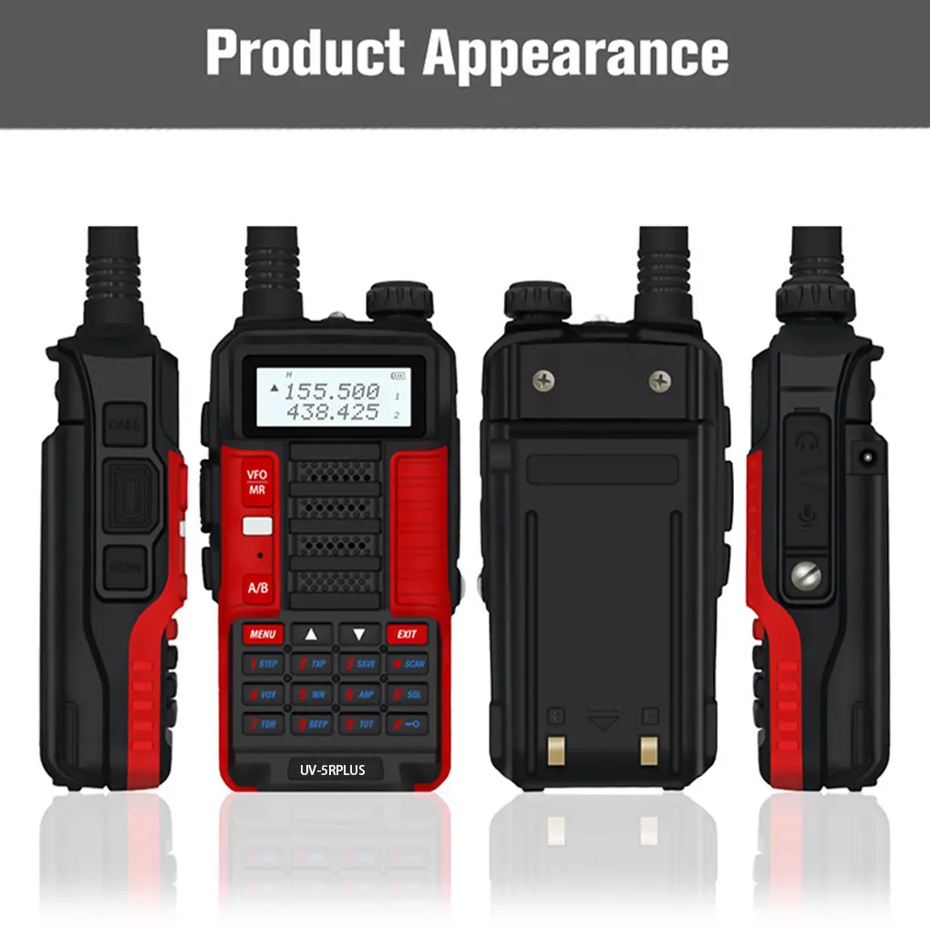 High Power Radio Transceiver UV-5R Plus For Long Range Communication Dual Stage DMR Walkie Talkie Blak