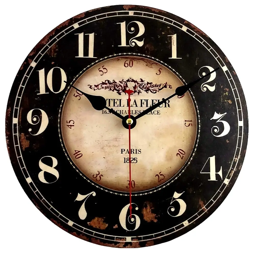 

14 H Round Bla Paris Decorative Wall Clo With Big Arab Numerals, Retro Wood Wall Clocks For Living Room,Office And