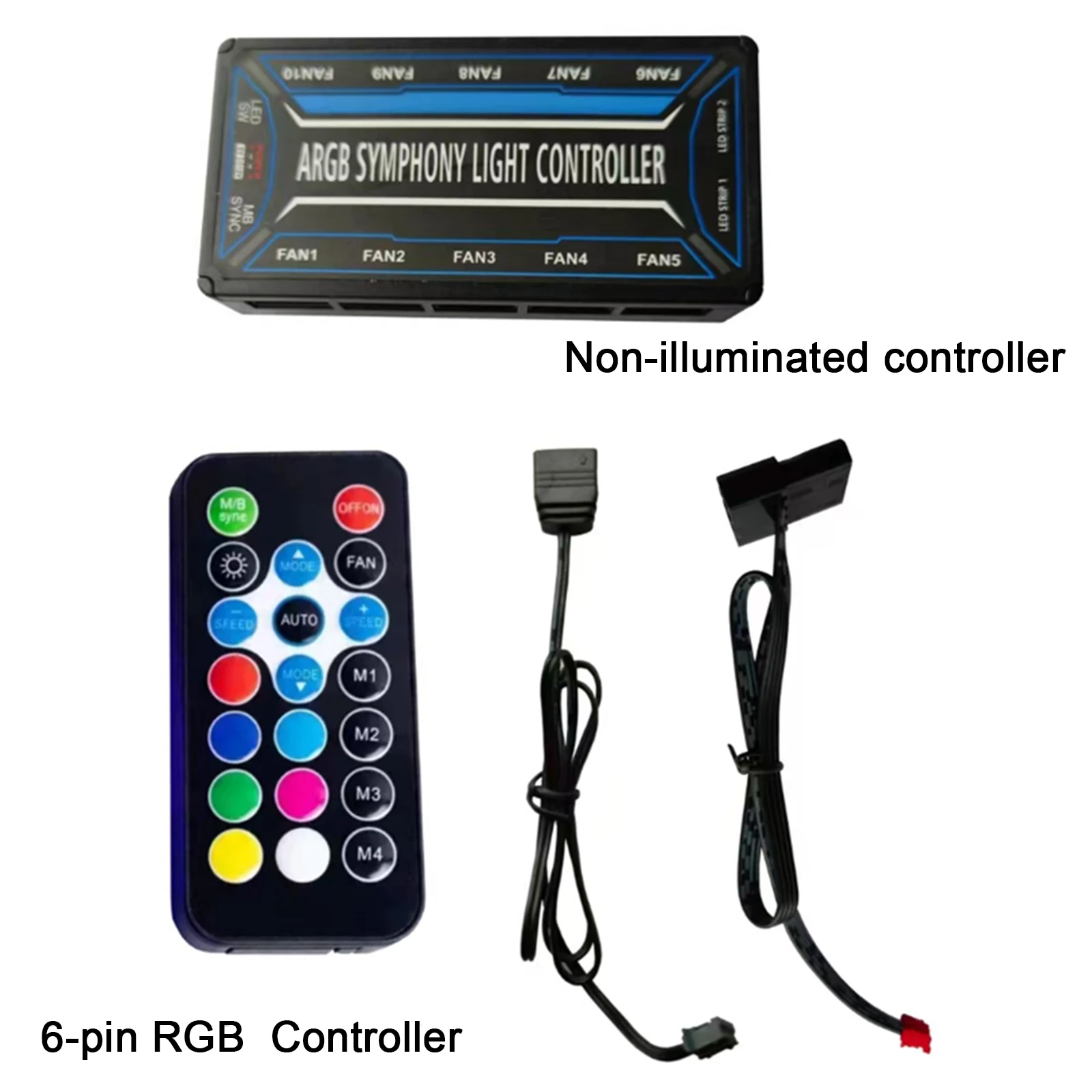 ARGB 6-pin Fan Hub 10-Port Controller PC Fan Splitter w/ Remote Control for Computer Case Fans LED Light Bar Fan Hub Controller