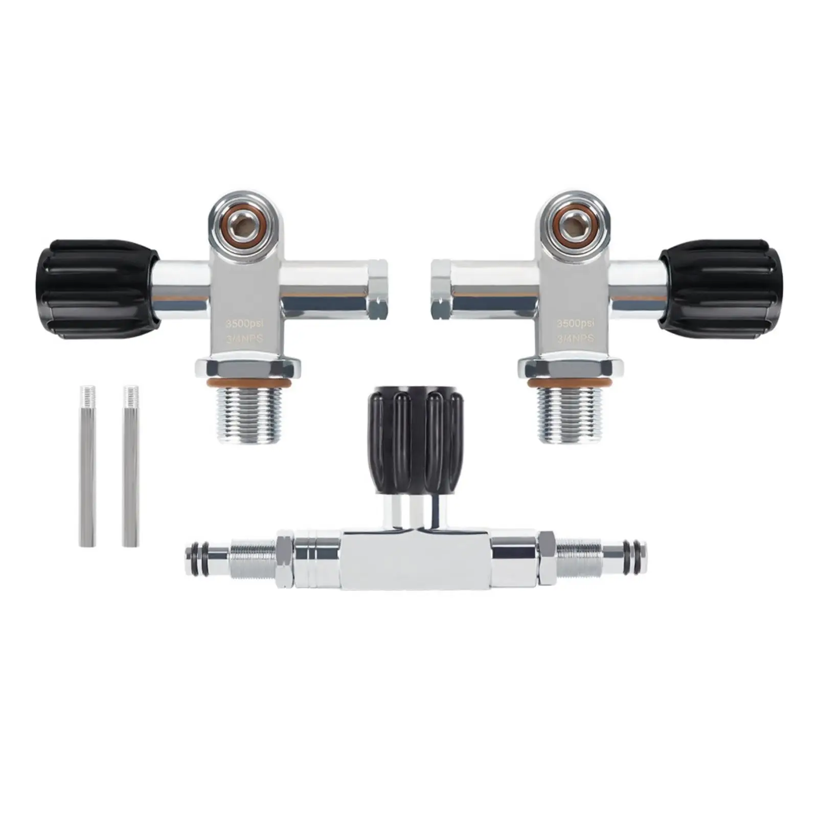 Double Cylinder Valve Assembly Polished Silver Twin Tank Valve Guard Thread