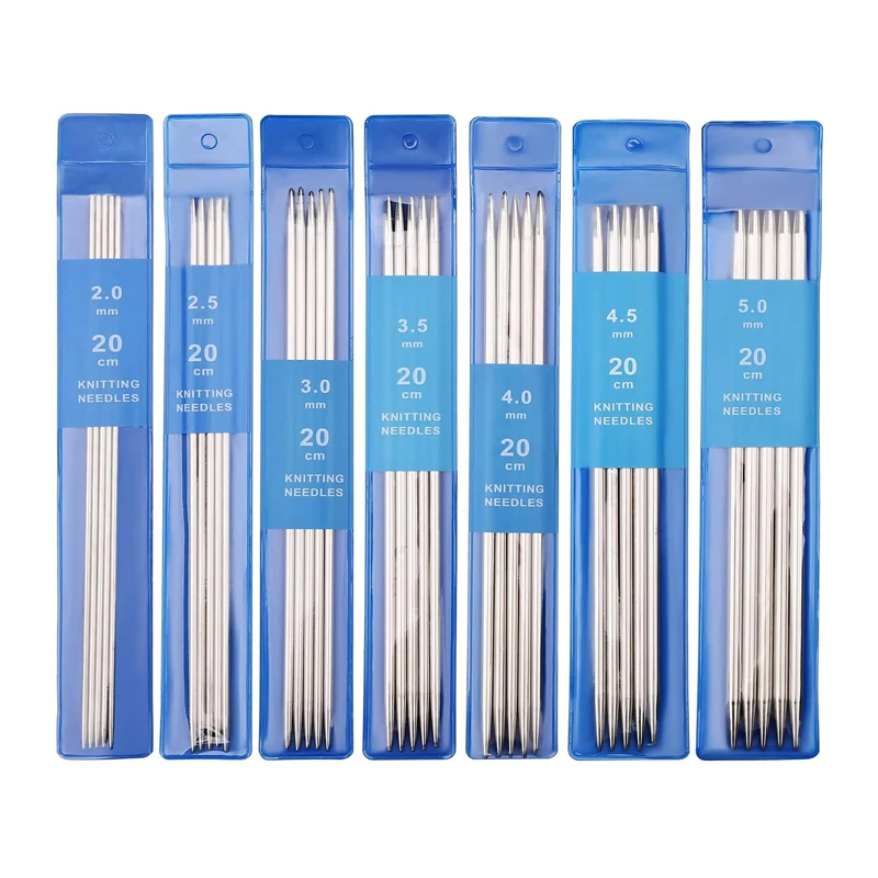 35 Pcs Double Ended Knitting Needles Set 20cm 2.0-5.0mm 7 Sizes Knitting Pins Kit For Beginners Socks Hats Scarves Sweaters