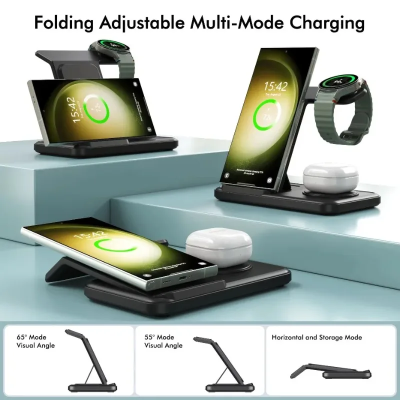 

3-in-1 Wireless Charger, Fast Charging Station for Samsung S25 S24 S23 Apple Watch AirPods Multi-device Wireless Charging Stand