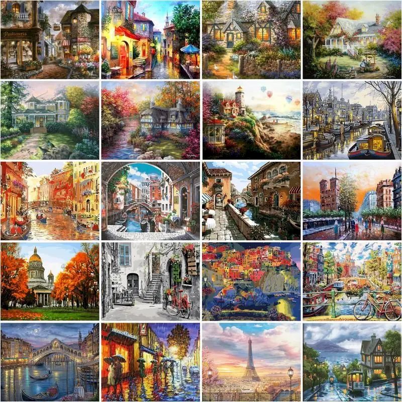 

CHENISTORY Oil Painting By Number Venice Town Scenery DIY Frame Coloring By Numbersr Bridge On Canvas For Adults Home Decor