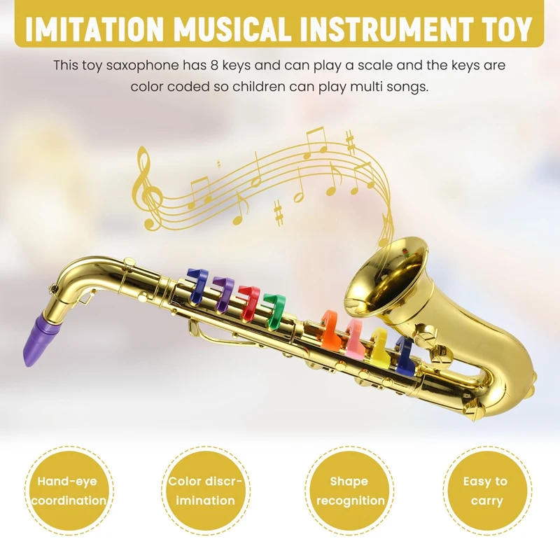 Saxophone 8 Colored Keys Metallic Simulation Props Play Mini Musical Wind Instruments For Children Birthday Toy