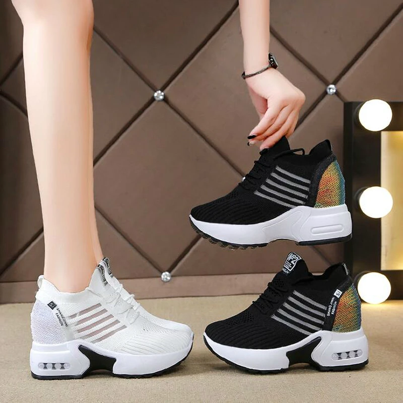 NEW spring  Fashion Sneakers Women Hide Heels Casual Shoes Woman Breathable Platform Sneakers Wedge Shoes